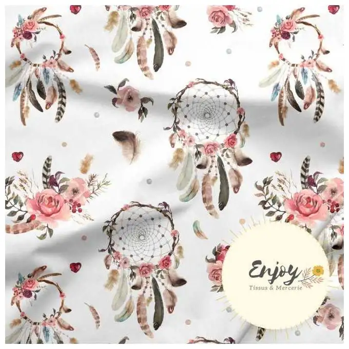 Tessuto French Terry Fiori Acchiappasogni Rosa venduto al metro