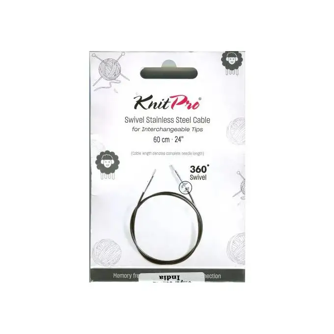 Cavo girevole a 360° in acciaio inossidabile rivestito in nylon nero 60 cm - Knit Pro