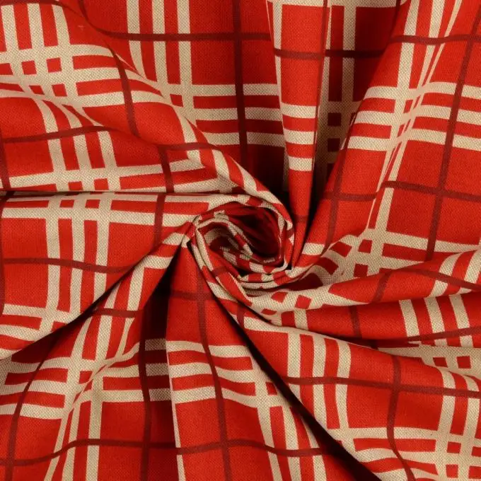 Tessuto cotone natalizio stampato tartan rosso