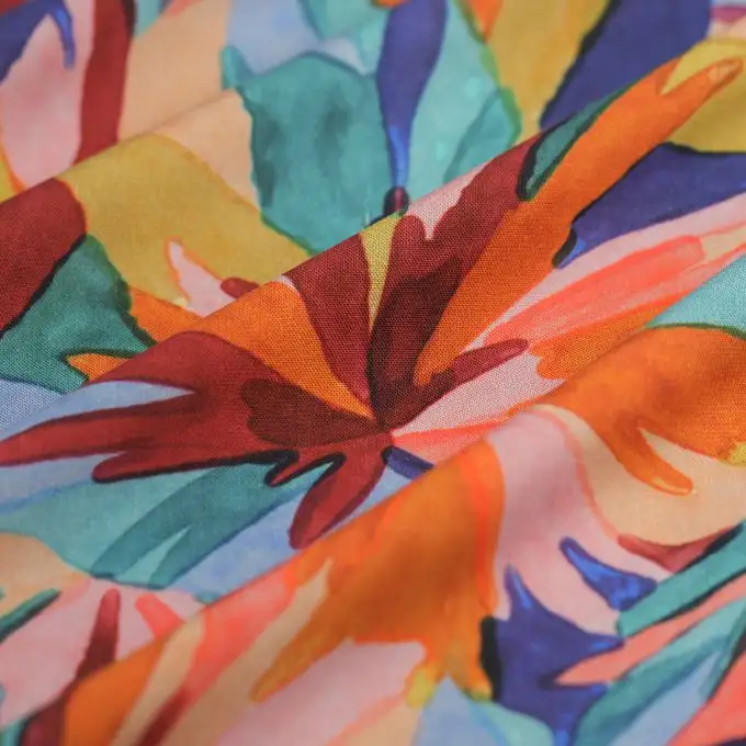 Tessuto popeline viscosa geometrica aqua multicolore denso