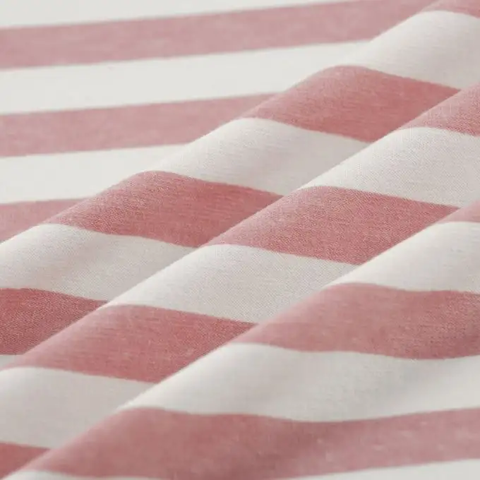 Tessuto jersey poliestere cotone elastan righe ecru rosa