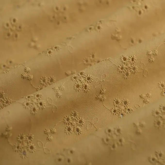 Tessuto ricamo inglese cotone Flore miele