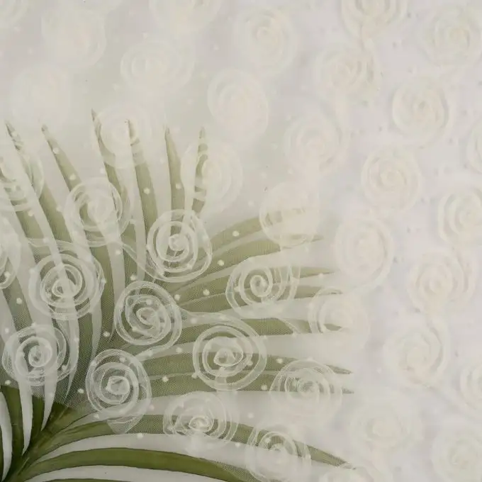 Tessuto tulle floreale rotondo ecru