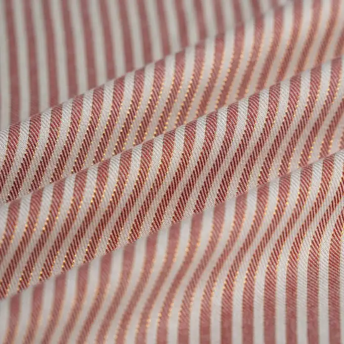 Tessuto filato tinta cotone lurex fine righe terracotta ecru oro