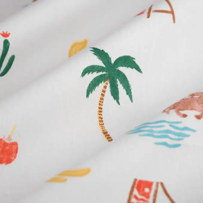 Tessuto popeline cotone mix mare multicolore ecru