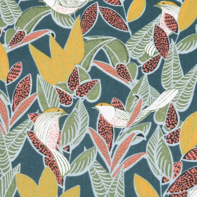 Tessuto cretonne stampato maxi fogliame verde