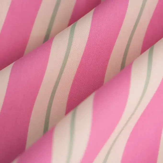 Tessuto popeline cotone righe rosa verde ecru