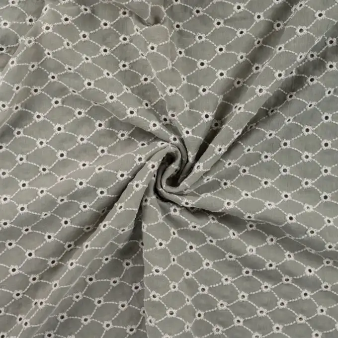 Tessuto cotone ricamo inglese fiore verde kaki