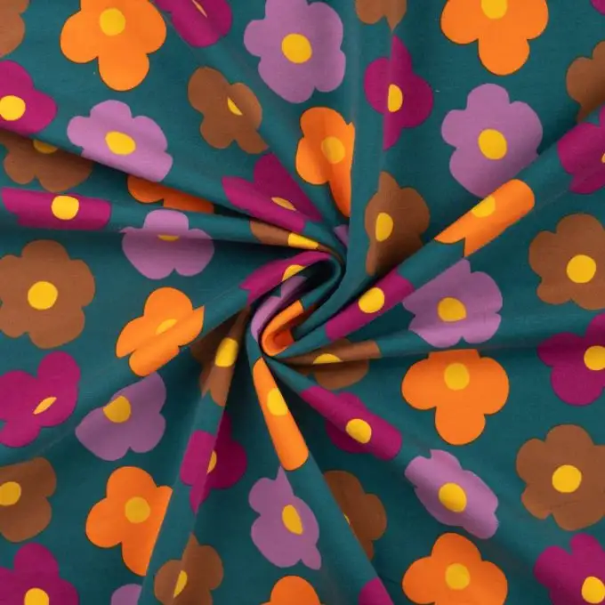 Tessuto felpato stampato fiore grande blu