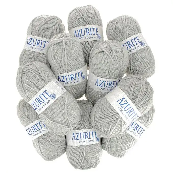 Set di 10 gomitoli di filato Azurite 50g 100% acrilico - Col. 0579 Grigio Chiaro