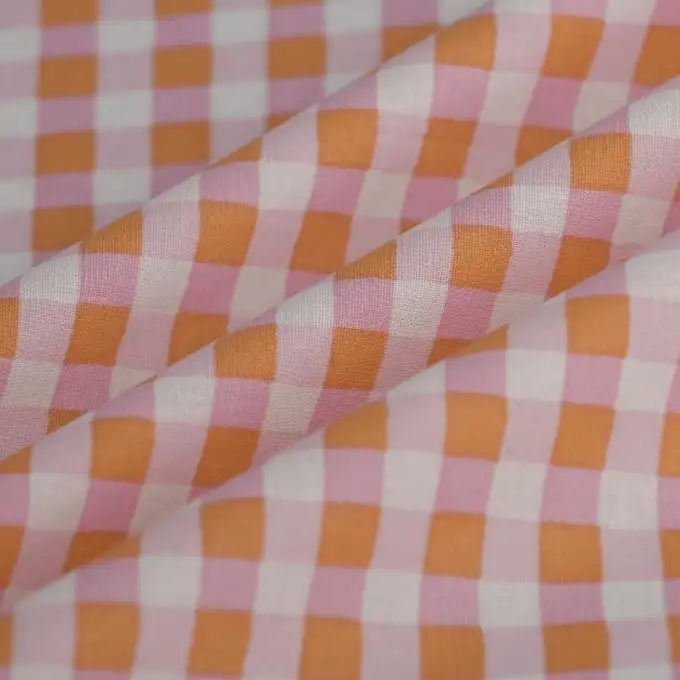 Tessuto cretonne vichy Kavia rosa arancione