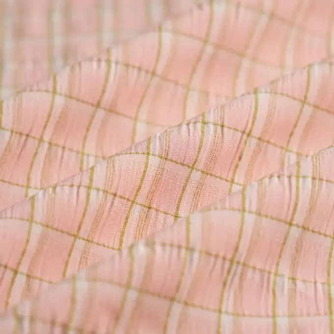 Tessuto popeline poliestere viscosa elastan quadri rosa