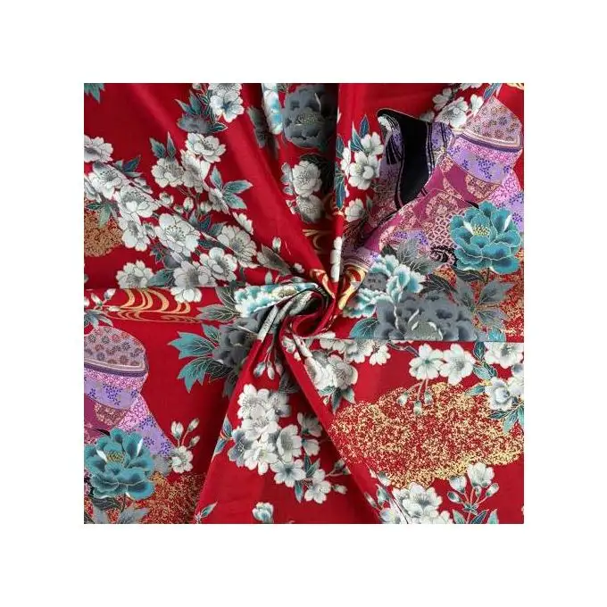 Tessuto giapponese morbido fiore rosso - NAKA