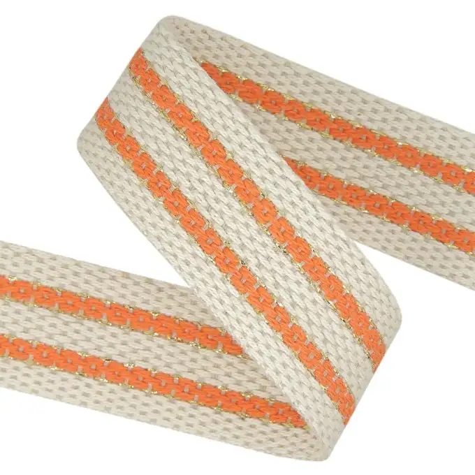 Cinghia rigata in lurex ecru rigata arancione 38mm
