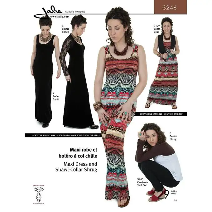 Modello Jalie 3246 maxi abito e bolero collo scialle bambino adulto