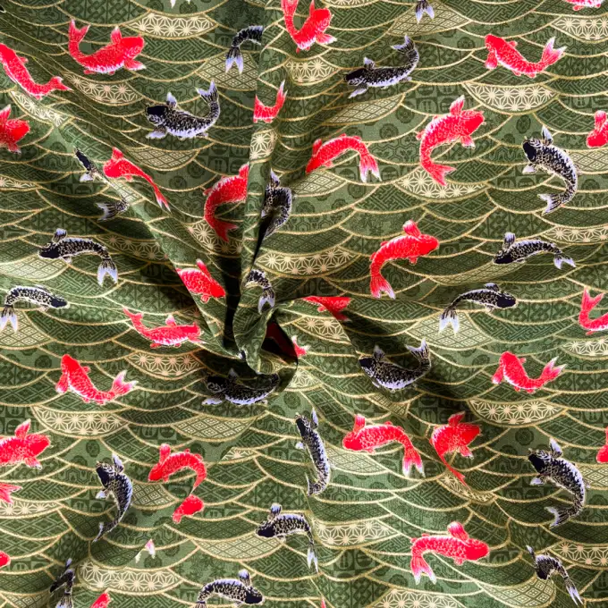 Tessuto giapponese carpa koi verde - NAKA
