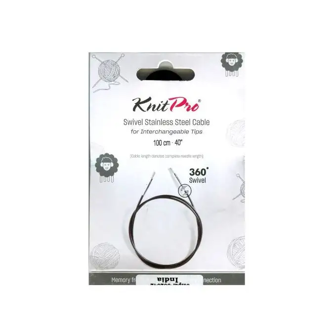 Cavo rotante a 360° acciaio inossidabile rivestito in nylon nero 100 cm - Knit Pro