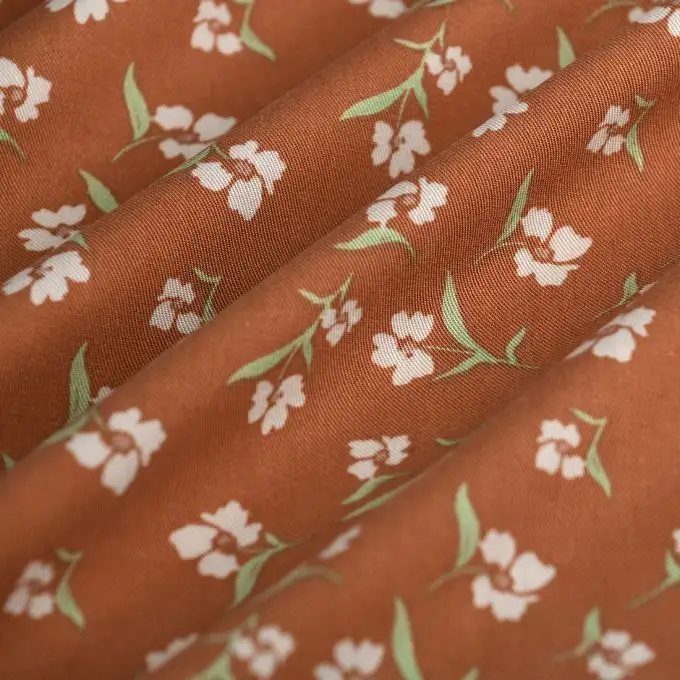 Tessuto twill viscosa ecovero floreale ecru ocra