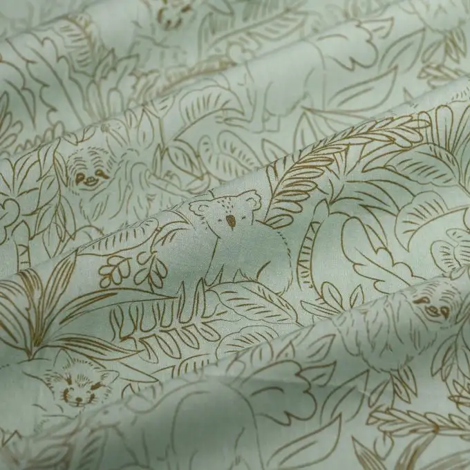 Tessuto popeline cotone animali giungla kaki