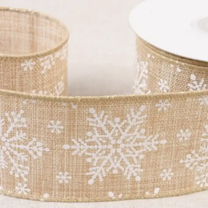 Nastro di Natale fiocchi effetto juta beige 63 mm