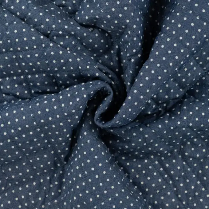 Tessuto trapuntato chambray stampato a pois