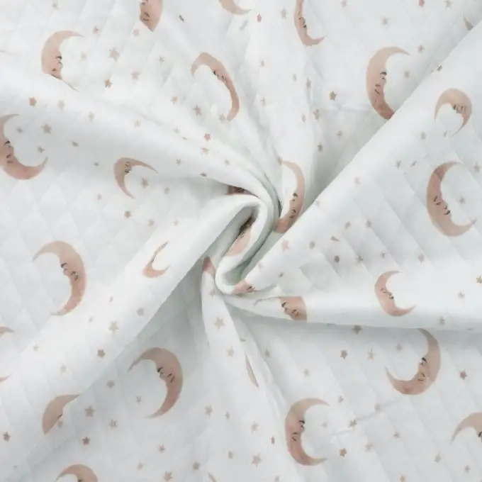 Maglia jersey cotone trapuntato fine stampato luna stellata beige