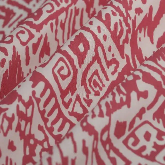 Tessuto popeline cotone biologico Ikat bianco fucsia