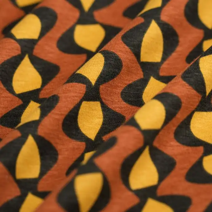 Tessuto jersey cotone geometrico verticale ocra terracotta