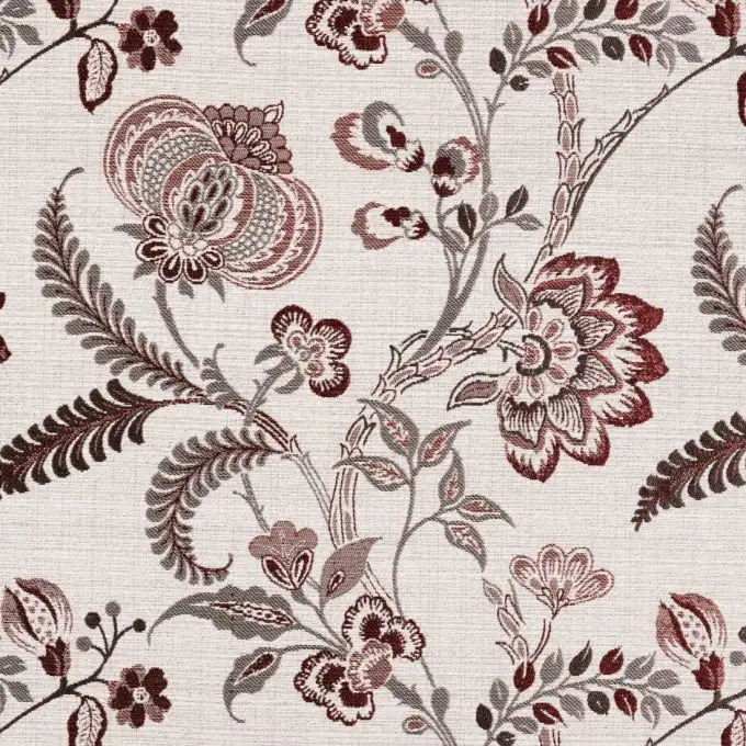 Tessuto jacquard fiori indiani rosso
