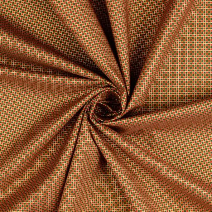 Tessuto cotone natalizio stampato quadretti rossi verdi e dorati