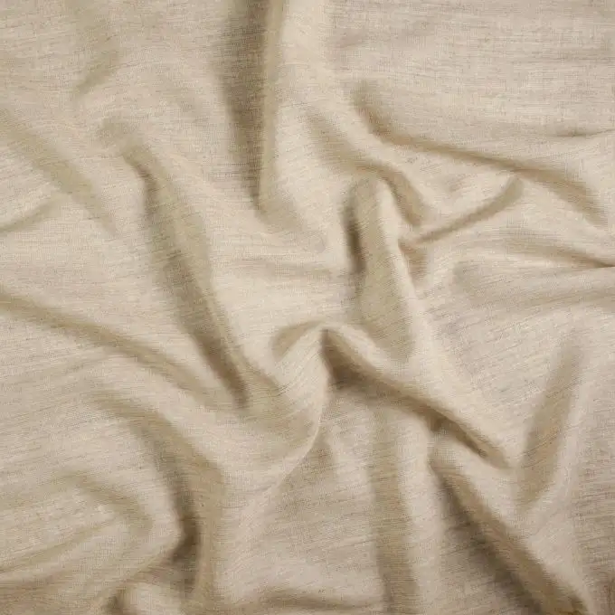 Tessuto voile in poliestere lana lino beige grande larghezza