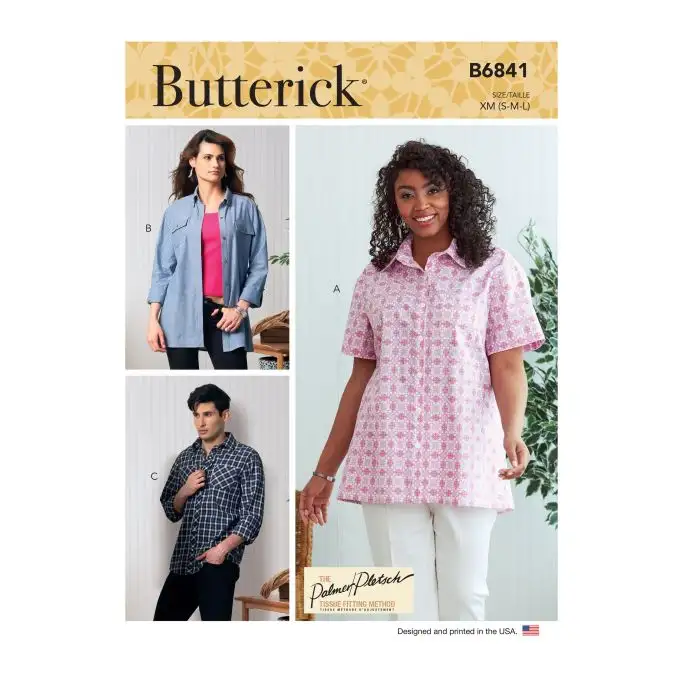 Patron Butterick 6841XN - camicia adulto unisex con varianti tasche maniche da L a XXXL