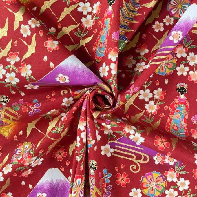 Tessuto giapponese morbido paesaggio rosso - NAKA