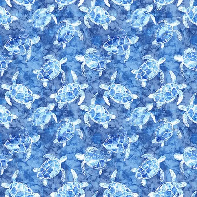 Tessuto patchwork tartarughe marine blu