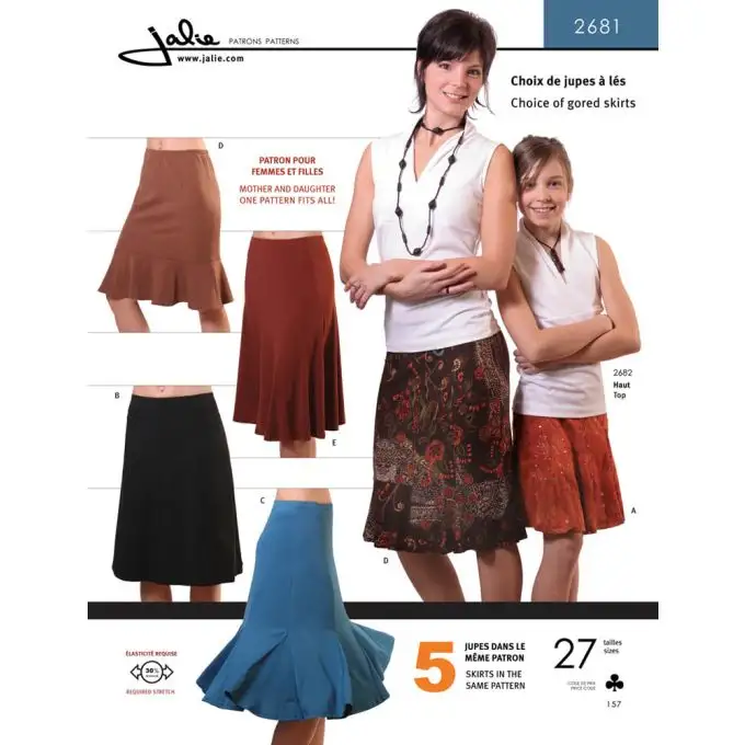 Modello Jalie 2681 gonne a pannelli per bambini e adulti