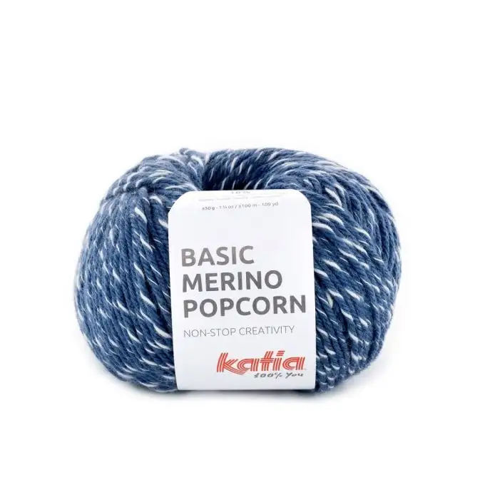 Pelote di lana Katia Merino popcorn blu e bianco n° 101