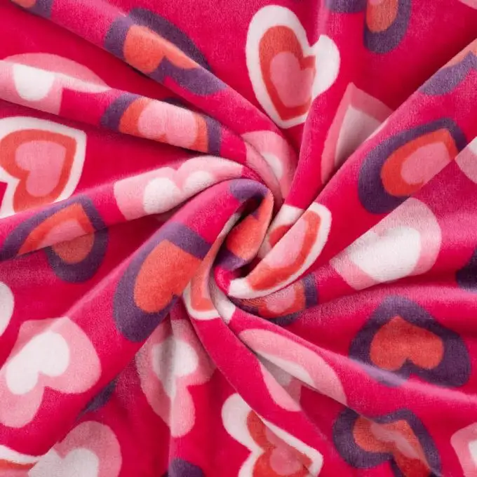 Tessuto Douillette stampato cuori rosa