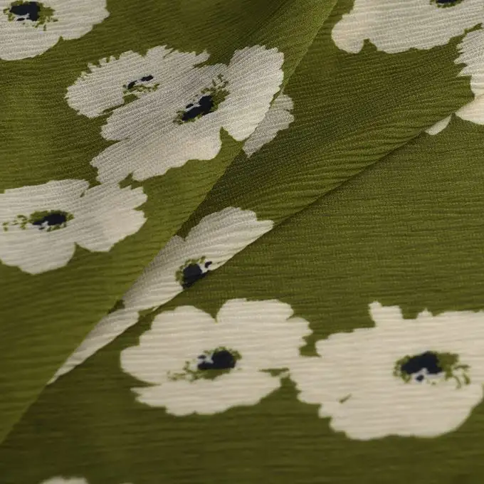 Tessuto plissettato in poliestere anemone ecru kaki