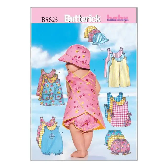 Modello Butterick B5625L Neonato Pagliaccetto 1 a 2 anni