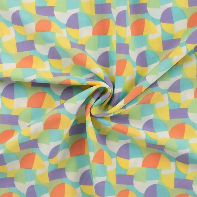 Tessuto voile cotone stampato cerchio retro verde