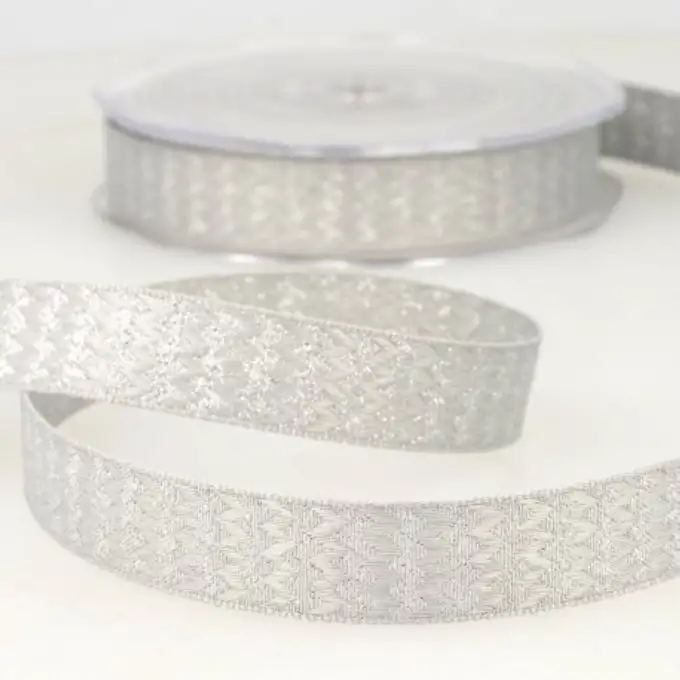 Nastro zig zag grigio e argento 25 mm