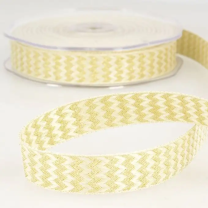 Nastro zig zag ecrù e dorato 38 mm