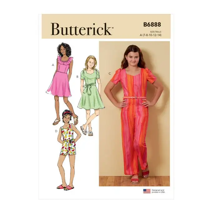 Modello Butterick 6888A - Abito Tuta Pagliaccetto con cintura-sciarpa