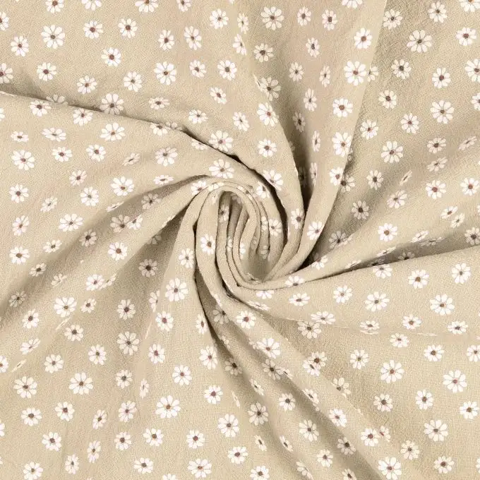 Tessuto cretonne cotone stampato margherita rilievo beige
