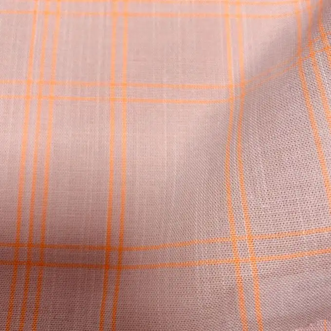 Tessuto cotone quadri tartan rosa e arancione fluo