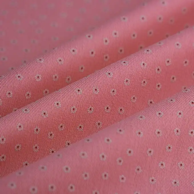 Tessuto cotone mini margherite bianco rosa