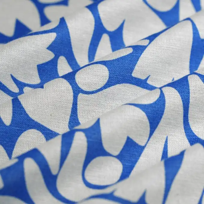 Tessuto in viscosa lino forma ritagliata ecru blu