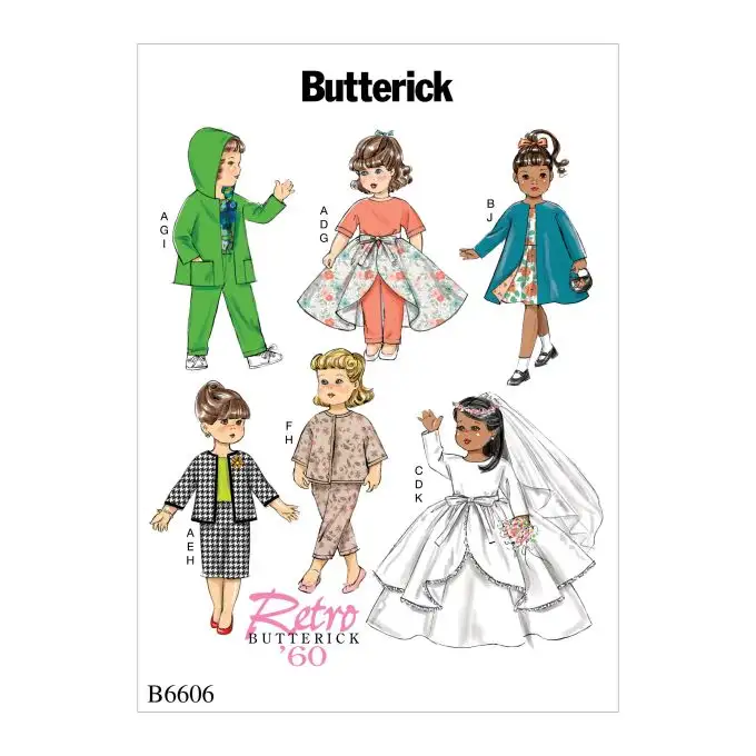 Modello Butterick 6606 Set bambole 46 cm