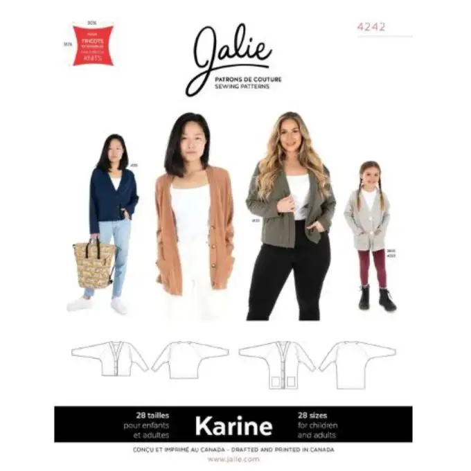 Cardigan Jalie 4242 Karine manica raglan bambino adulto