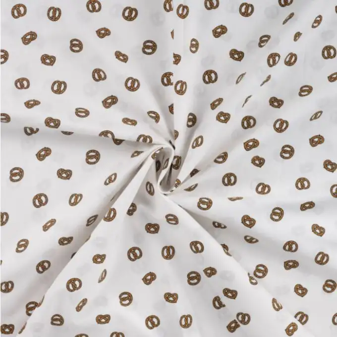 Tessuto popeline di cotone stampato bretzel ecru